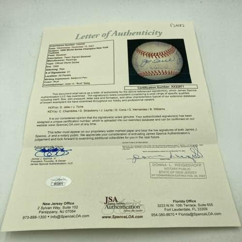 1999 New York Yankees Dünya Serisi Şampiyonları Takım İmzalı Beyzbol Derek Jeter JSA İmzalı Beyzbol Topları