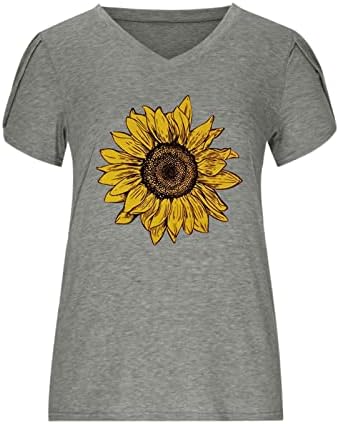 Dalma Yaka Spandex Tees Bayan Kap Kısa Kollu Ayçiçeği Çiçek Grafik Casual Bluzlar T Shirt Bayanlar