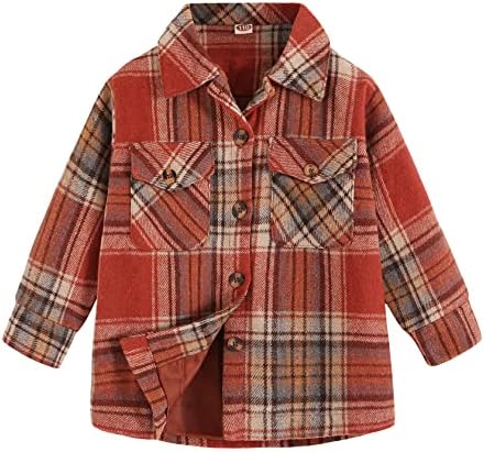 Çocuklar küçük Kızlar Bebek ekose Shacket flanel ceket düğme Aşağı Gömlek Kızlar Kışlık Mont 2-6T