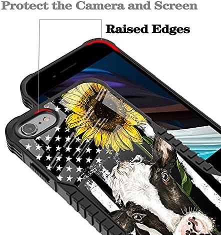 iPhone SE 2022/2020 Erkekler Kadınlar için Kılıf, Amerikan Bayrağı Ayçiçeği İnek Tasarım Ağır Darbeye Dayanıklı Sert Plastik