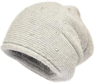 Vıvıphanhy Womens Kış Tavşan Kürk Hımbıl Y2K Beanies Örgü Şapkalar Güz Moda Boy Rhinestone Kafatası Caps