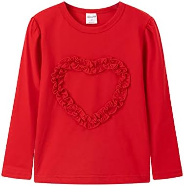 Noomelfish Kız Fırfır Kalp T-Shirt Sevimli Uzun Kollu Tee Tops (3-12 Yıl)