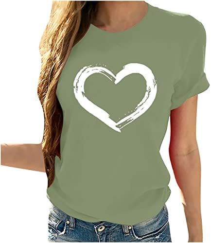 Kadın Kısa Kollu %2023 Giyim Pamuk Ekip Boyun Kalp Grafik Rahat Üst Gömlek Sonbahar Yaz Tee Bayan V9 V9