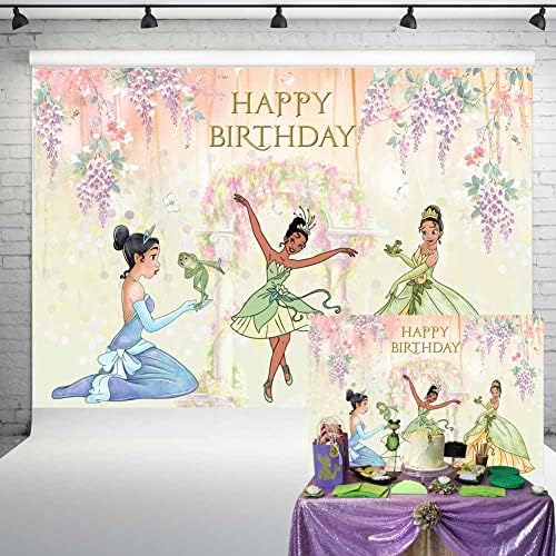 Suluboya Prenses Tiana Zemin Doğum Günü Partisi için Mor Pembe Vintage Pastel Arka Plan Prenses ve Kurbağa Tema Parti Süslemeleri