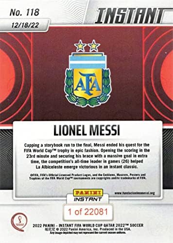 2022 Panini Anında FIFA Dünya Kupası Katar 118 Lionel Messi Futbol Kartı Arjantin-2022 Dünya Kupası'nı Kazandı