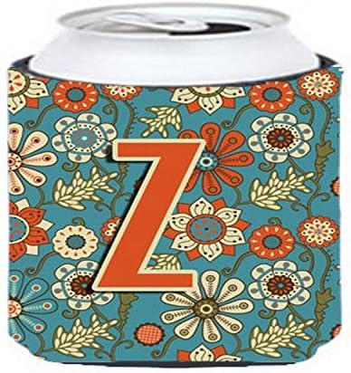 Caroline's Treasures CJ2012-ZCC Mektup Z Çiçekler Retro Mavi Kutu veya Şişe Hugger, Can Soğutucu Kol Hugger Makinede Yıkanabilir