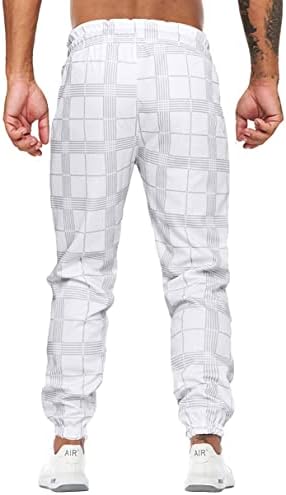 Erkek moda Joggers Eşofman altı ipli egzersiz spor salonu konik pantolon ekose spor pantolonları