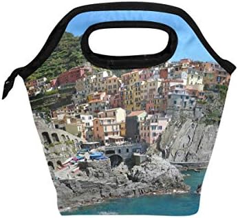 HEOEH İtalya Cinque Terre Öğle Yemeği soğutucu çanta Tote Çanta Yalıtımlı Fermuar Öğle Yemeği Kutuları Çanta Açık Havada