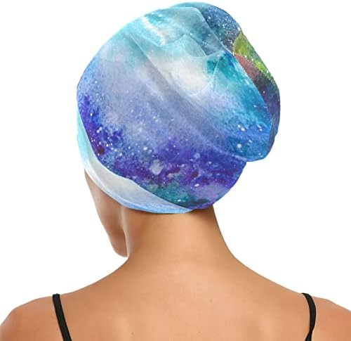 Kadın Bere Şapka Kafatası Çalışma Kap, Renkli Uzay Desen Elastik Moda Şapkalar Gece Uyku Kaput Saç Kapak