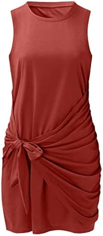 LKPJJFRG kadın Şal bir çizgi elbise 2023 Düğüm Ön Puf Kollu Çok Renkli Mini Yensiz Kadınlar için Rahat