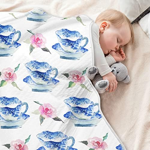 Kundak Battaniyesi Porselen Çin Çay Fincanları Bebekler için Pamuklu Battaniye, Battaniye Alma, Beşik için Hafif Yumuşak