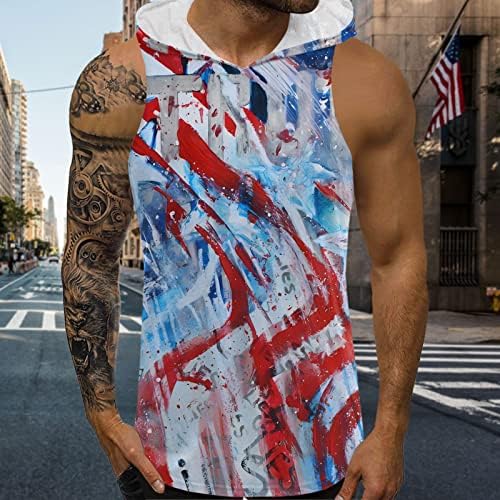 Retro Vatansever Kas Fit Tankı Üstleri Erkekler için Hızlı Kuru kolsuz kapüşonlu üst Egzersiz Gömlek, ABD Bayrağı Kesilmiş