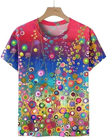 Bayan Grafik Tişörtleri Kısa Kollu Moda Bluz Çiçek Baskılı Üst Kadınlar Casual Tee Gömlek Yaz 2023 için