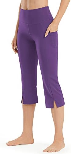 Kadınlar için promosyon Bootcut Yoga Pantolon Capri Cepler ile Yüksek Belli Rahat Çalışma