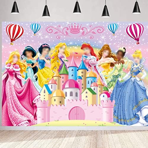 Prenses doğum günü 7x5FT fotoğraf Backdrop kızlar prenses fantezi kale sıcak hava balon gökkuşağı parlak ışık arka plan çocuklar