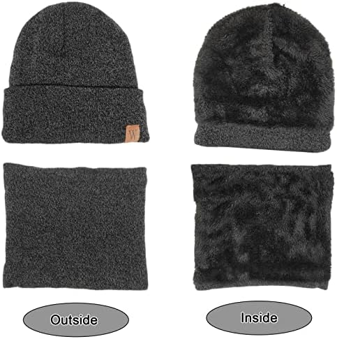 Erkek Kış Şapka Eşarp Eldiven 3 in 1, Polar Astarlı Kalın Sıcak Bere Şapka Seti, örgü Hımbıl Kafatası Kapaklar