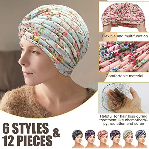 12 Adet Kadın Kemo Şapkalar Kanser Hastaları Şapkalar Kanser Türban Kasketleri Kapaklar Kemo Headcovers Pamuk Kafa Wrap Sevimli