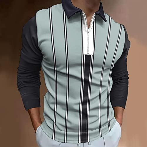ZDDO 2022 Yeni Erkek polo gömlekler, Uzun Kollu 1/4 Zip Up Boyun Golf Üstleri Çizgili Patchwork Streetwear Casual Tasarımcı