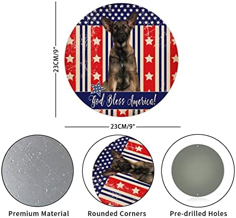 Komik Yuvarlak Köpek Metal Işareti Yurtsever ABD Bayrağı Tanrı Korusun Amerika Retro Çelenk Işareti Pet Köpek Kapı Askı Işareti
