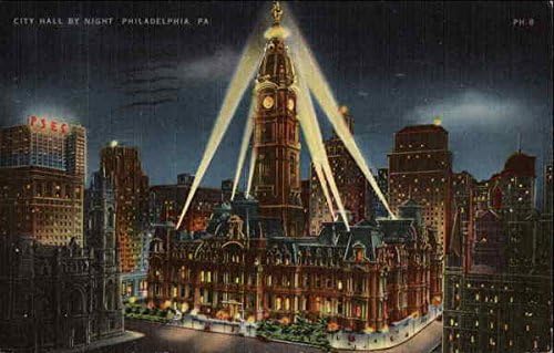 Gece Belediye Binası Philadelphia, Pennsylvania PA Orijinal Antika Kartpostal 1949