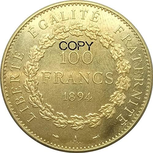 Fransa Altın 1894 A Paris 100 Frank Şanslı Melek Pirinç Metal Kopya Paraları Kopya Koleksiyonu Hediyeler