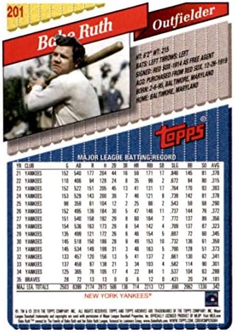 2019 Topps Arşivleri 201 Babe Ruth New York Yankees Beyzbol Kartı