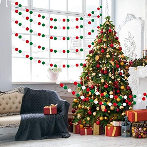 Lıvder 5 Packs Noel Ponponlar Çelenk Fiber Topu Dize Süs Bunting Banner için Ağacı, Şömine ve Duvar Dekorasyon (Kırmızı,
