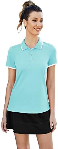 LUYAA polo gömlekler Kadınlar ıçin golf tişörtü Kısa Kollu Yakalı V Boyun T Gömlek Düğmesi Aşağı Tunik Üstleri Kuru Fit
