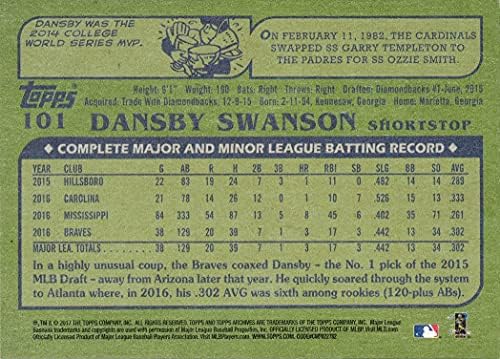 2017 Topps Arşivleri Beyzbol 101 Dansby Swanson Çaylak Kartı