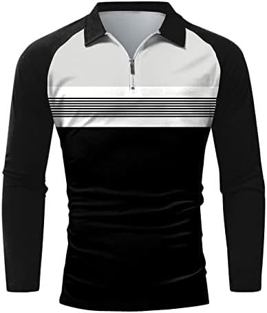 WOCACHİ 2022 polo gömlekler Mens için, Zip Up Boyun Uzun Kollu Renk Bloğu Patchwork Golf Üstleri Rahat Kas Tasarımcı Gömlek