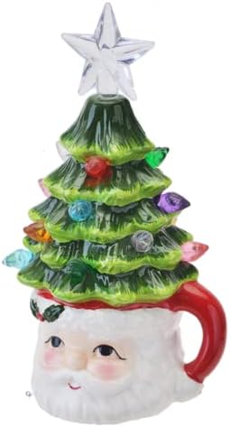 Ganz MX185168 Ağaç Mini Pırıltılı, 5.25 inç Yükseklik, Seramik ve Plastik ile Noel Baba Kupasını Aydınlattı