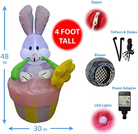 İki paskalya parti süslemeleri paketi, saksı üzerinde çiçek ile 4 ayak boyunda paskalya şişme tavşan tavşan ve iki yumurta