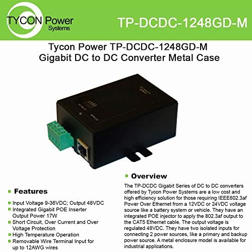Tycon Sistemleri TP-DCDC-1248GD-M 48V DC Çıkışı 17W DC'den DC'ye Dönüştürücü ve POE Yerleştirici-Gigabıt44; Metal Muhafaza