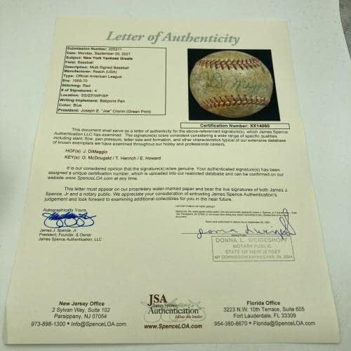 Joe Dimaggio ve Elston Howard, 1950'lerin Amerikan Ligi Maçı Beyzbol JSA İmzalı Beyzbol Toplarını İmzaladılar