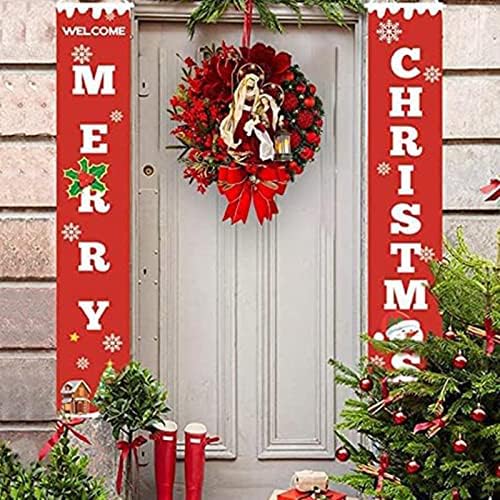 Noel Çelenk Sahne Noel Çelenk Ön Kapı İçin Yapay Noel Çelenk Vintage Kırmızı Vatansever Kapı