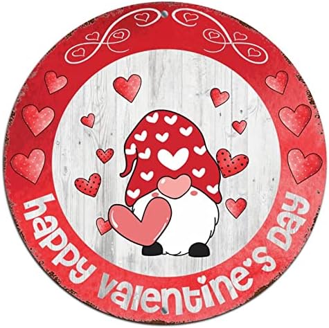 Yuvarlak Metal sevgililer Günü Çelenk Işaretleri Sevimli Gnome Kırmızı Kalp Tabela Nişan Duvar Sanatı Sıkıntılı Şık Teneke