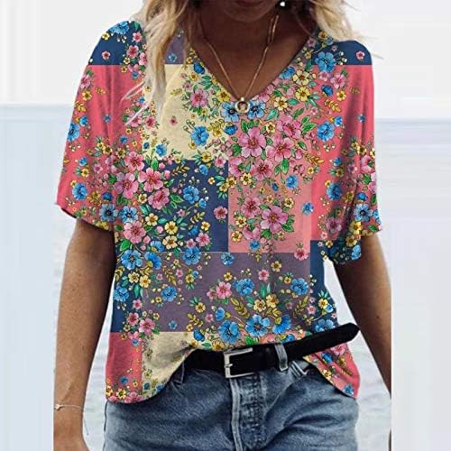 Bayan Çiçek Gömlek Moda Artı Boyutu V Yaka Orta Uzunlukta Tees Gömlek Gevşek Günlük Casual Tops T-Shirt Kazak