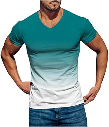 VALSEEL erkek T Shirt Rahat V Yaka Degrade Renkli Baskı Kazak Yaz Spor Spor Kısa Kollu Tee Gömlek Erkekler için