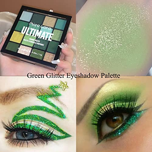 Yeweıan Aziz Patrick Günü Yeşil Göz Farı Paleti, 16 Renk Yeşil Glitter Mat Göz Farı Makyaj Paleti, Orman Yeşili Sarı Renkli