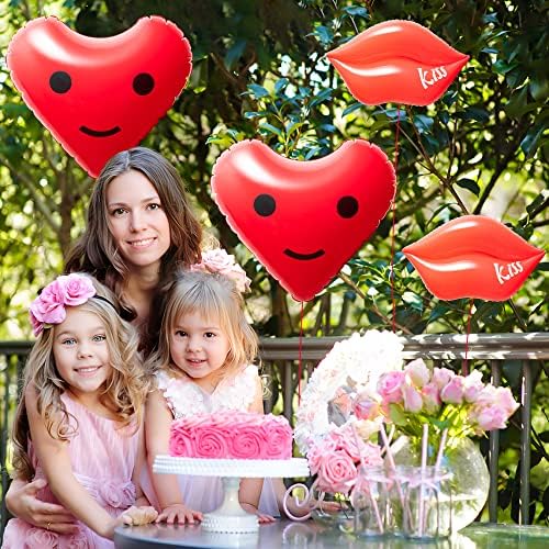 Haooryx 4 Paket Şişme Kalp Oyuncaklar Şişme Kırmızı Dudaklar Kalp anneler Doğum Günü Partisi için Ev Bahçe Süslemeleri Düğün